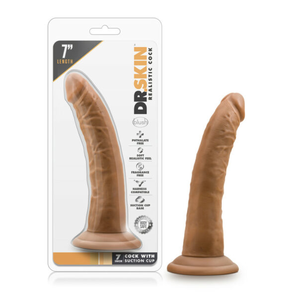 819835022435 Dr. Skin 7" Cock With Suction Cup Mocha