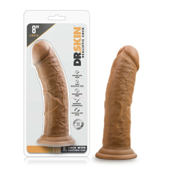 819835022442 Dr. Skin 8" Cock With Suction Cup Mocha