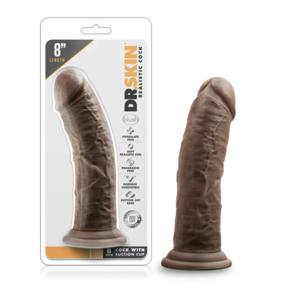 819835022459 Dr. Skin 8" Cock With Suction Cup Chocolate