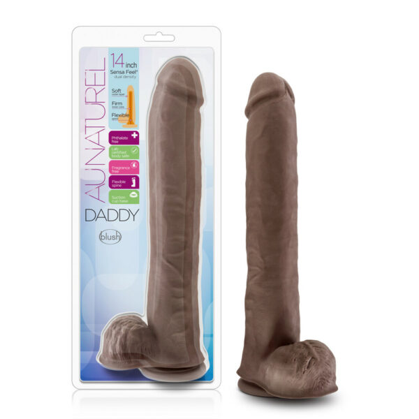 819835022701 Au Naturel Daddy 14" Sensa Feel Dual Density Dildo Chocolate