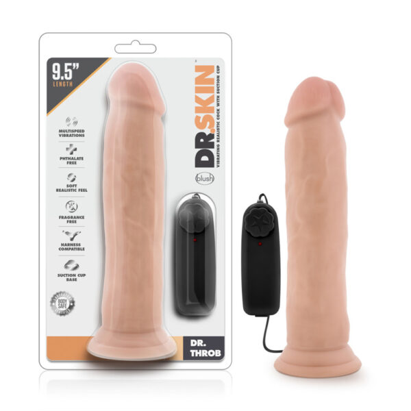 819835022749 Dr. Skin Dr. Throb 9.5" Vibrating Realistic Cock With Suction Cup Vanilla