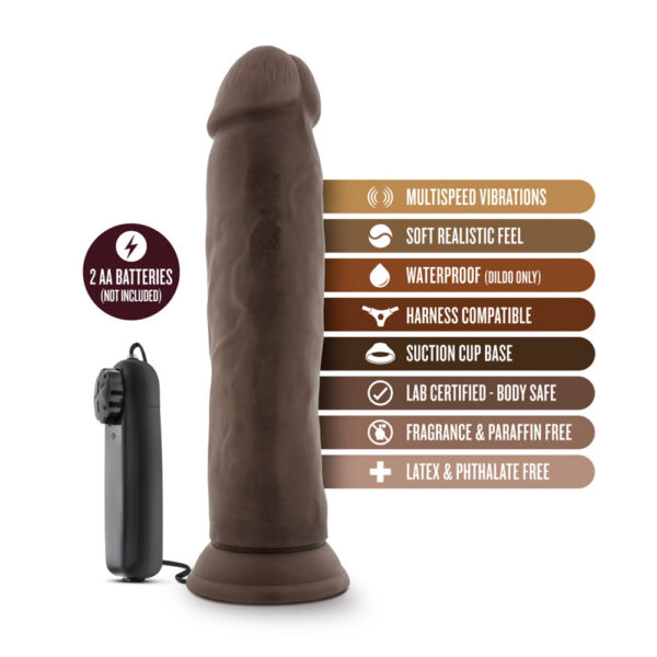 819835022756 2 Dr. Skin Dr. Throb 9.5" Vibrating Realistic Cock With Suction Cup Chocolate