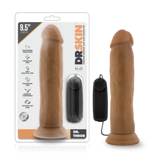 819835022763 Dr. Skin Dr. Throb 9.5" Vibrating Realistic Cock With Suction Cup Mocha