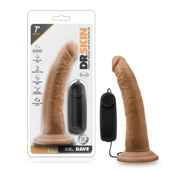 819835023012 Dr. Skin Dr. Dave 7" Vibrating Cock With Suction Cup Mocha