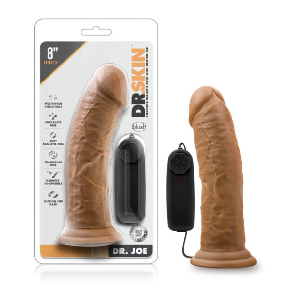 819835023029 Dr. Skin Dr. Joe 8" Vibrating Cock With Suction Cup Mocha