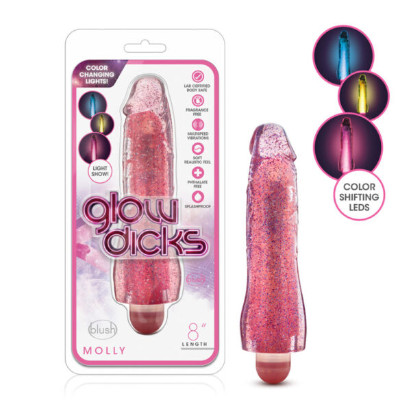 819835023241 Glow Dicks Molly Glitter Vibrator Pink