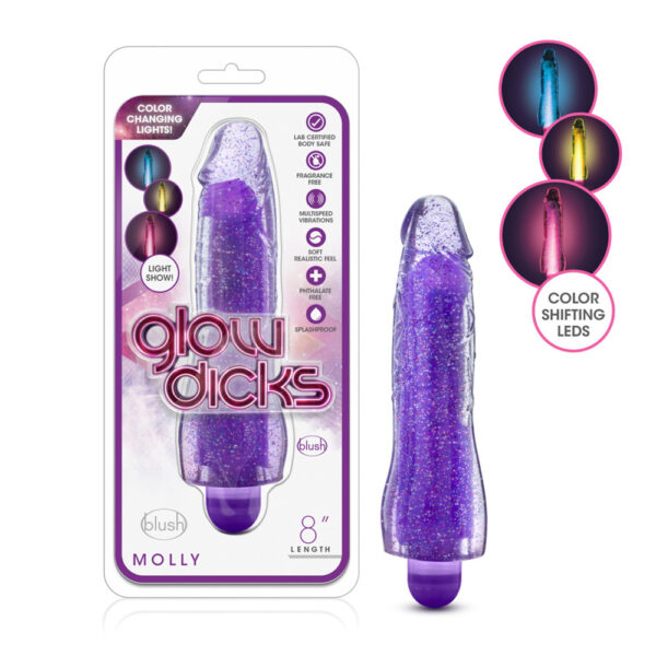 819835023258 Glow Dicks Molly Glitter Vibrator Purple