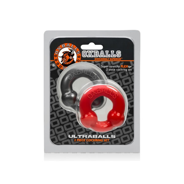 840215118981 Ultraballs 2-Pack Cock Ring Steel & Red