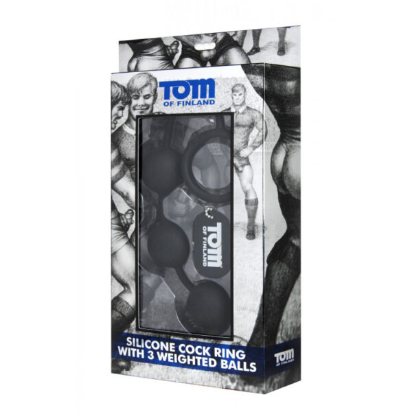 848518019325 Tom Of Finland Silicone Cock Ring With 3 Weighted Balls