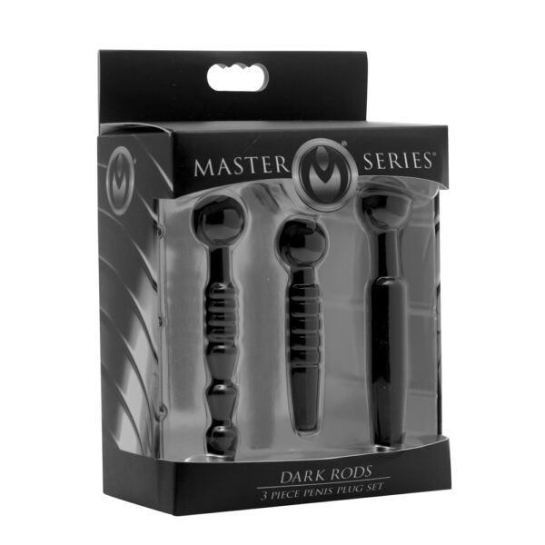 848518023599 Master Series Dark Rods 3 Piece Silicone Penis Plug Set