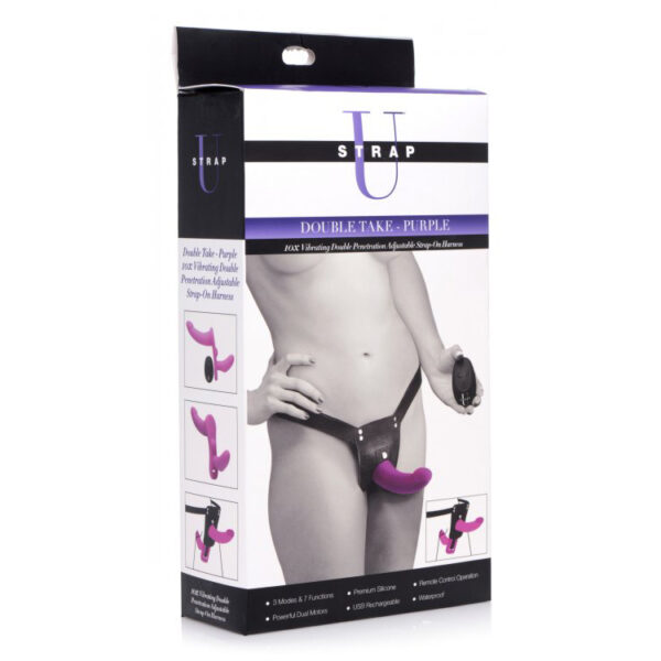 848518031488 Strap U Double Take Purple 10X Vibrating Double Penetration Strap-On Harness