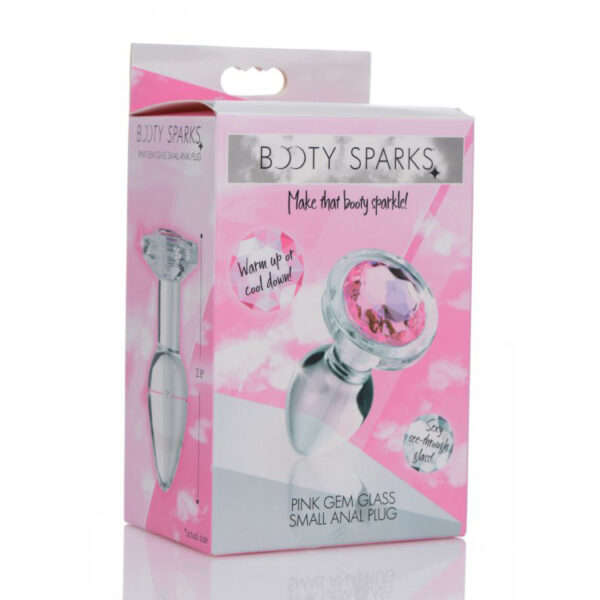 848518037343 Booty Sparks Pink Gem Glass Anal Plug Small