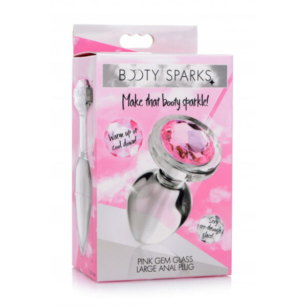 848518037367 Booty Sparks Pink Gem Glass Anal Plug Large