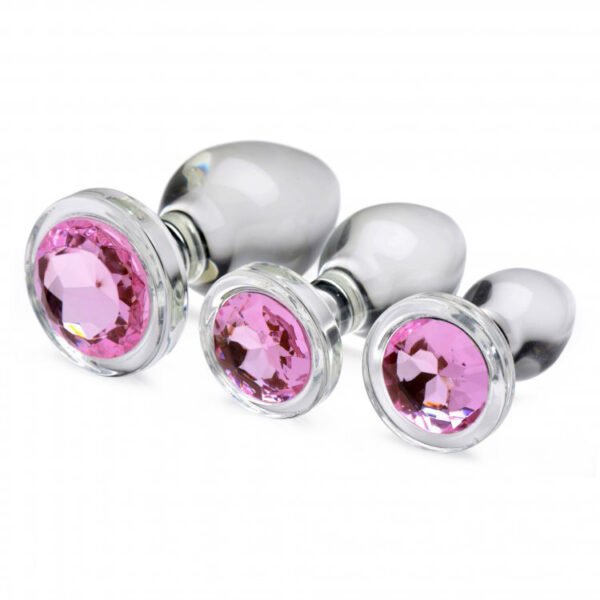 848518037374 2 Booty Sparks Pink Gem Glass Anal Plug Set