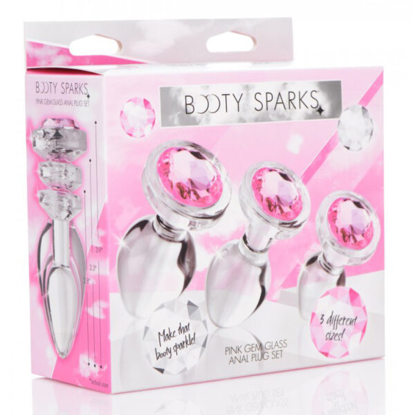 848518037374 Booty Sparks Pink Gem Glass Anal Plug Set