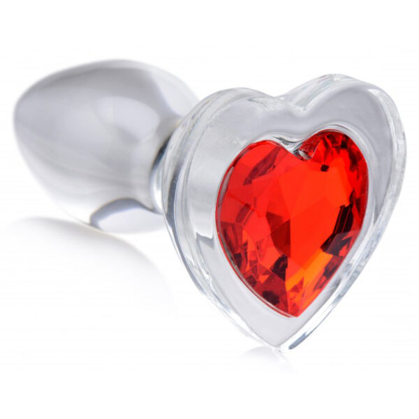 848518037381 2 Booty Sparks Red Heart Gem Glass Anal Plug Small