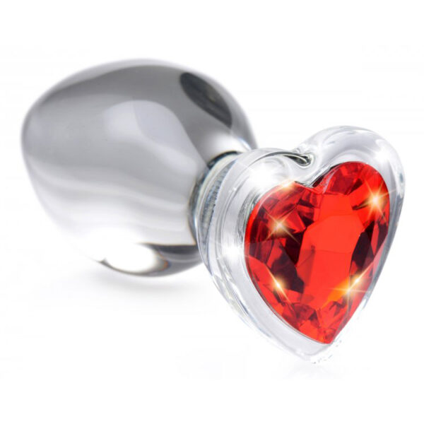 848518037398 2 Booty Sparks Red Heart Gem Glass Anal Plug Medium