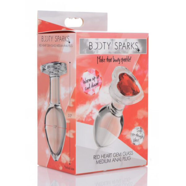 848518037398 Booty Sparks Red Heart Gem Glass Anal Plug Medium