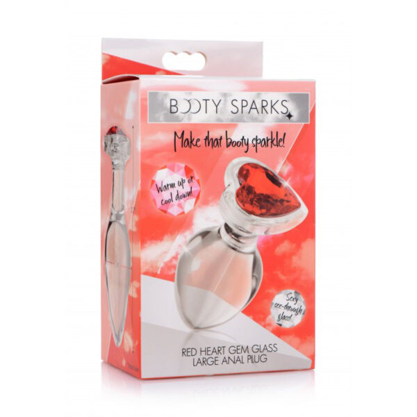 848518037404 Booty Sparks Red Heart Gem Glass Anal Plug Large