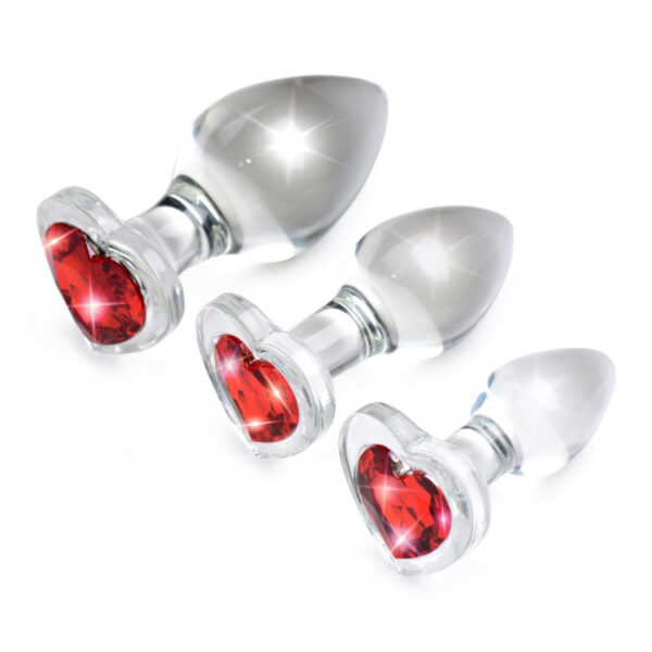 848518037411 2 Booty Sparks Red Heart Gem Glass Anal Plug Set