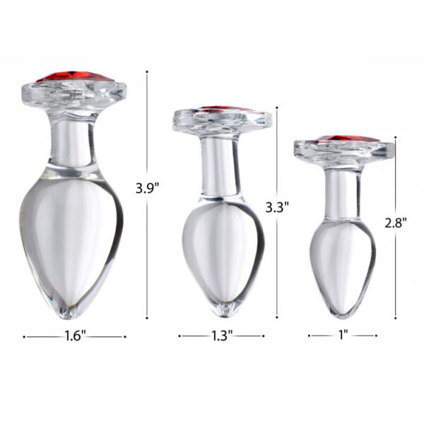 848518037411 3 Booty Sparks Red Heart Gem Glass Anal Plug Set