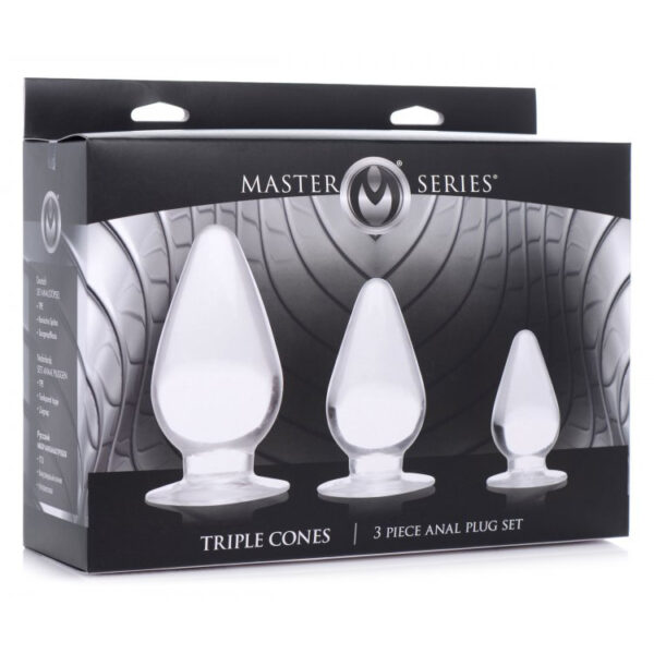 848518037602 Master Series Triple Cones 3 Piece Anal Plug Set Clear