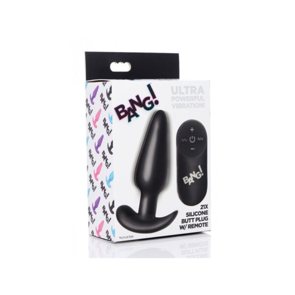 848518039682 Bang! 21X Vibrating Silicone Butt Plug W/ Remote Control Black