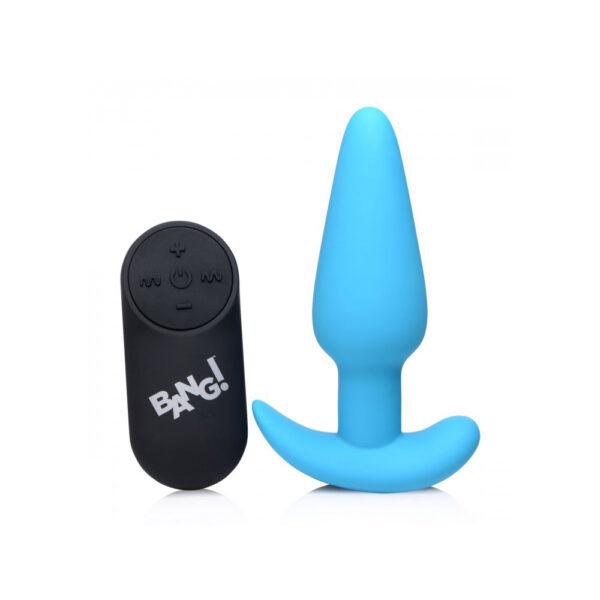 848518039699 2 Bang! 21X Vibrating Silicone Butt Plug W/ Remote Control Blue