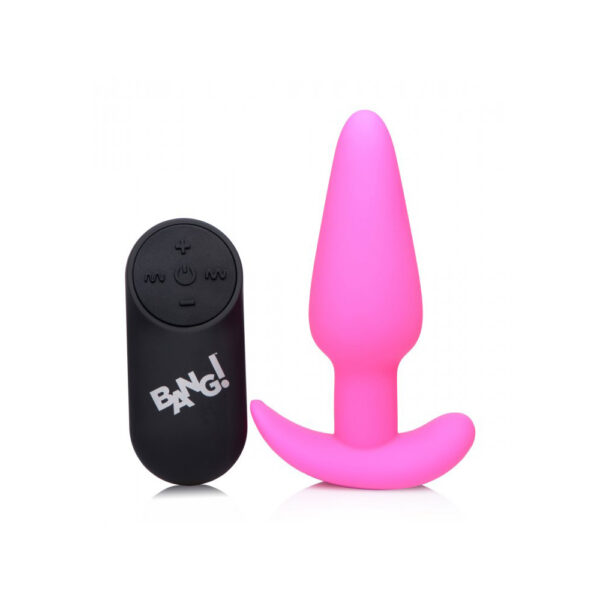 848518039705 2 Bang! 21X Vibrating Silicone Butt Plug W/ Remote Control Pink