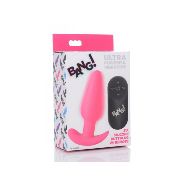 848518039705 Bang! 21X Vibrating Silicone Butt Plug W/ Remote Control Pink