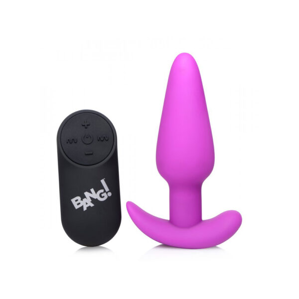 848518039712 2 Bang! 21X Vibrating Silicone Butt Plug W/ Remote Control Purple