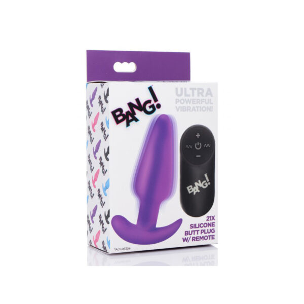 848518039712 Bang! 21X Vibrating Silicone Butt Plug W/ Remote Control Purple