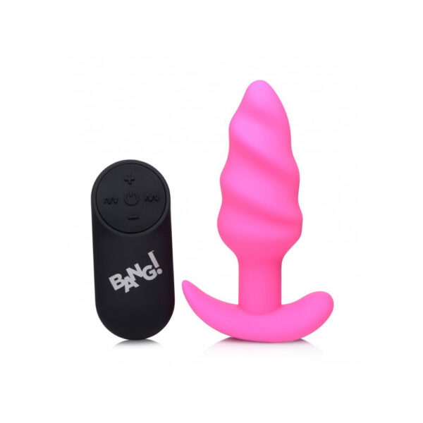 848518039743 2 Bang! 21X Vibrating Silicone Swirl Butt Plug W/ Remote Control Pink