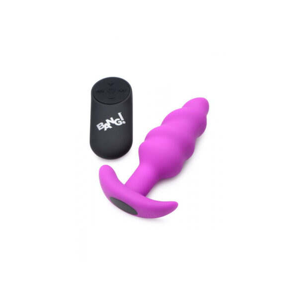 848518039750 2 Bang! 21X Vibrating Silicone Swirl Butt Plug W/ Remote Control Purple