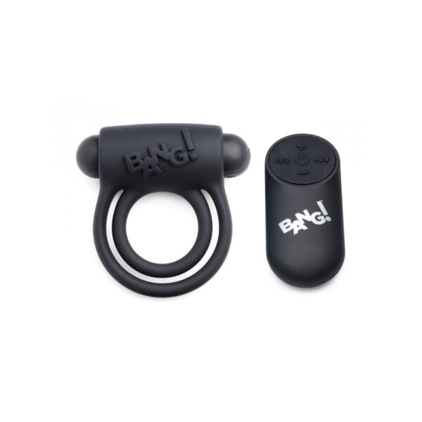 848518039828 2 Bang! Silicone Cock Ring & Bullet W/ Remote Control Black