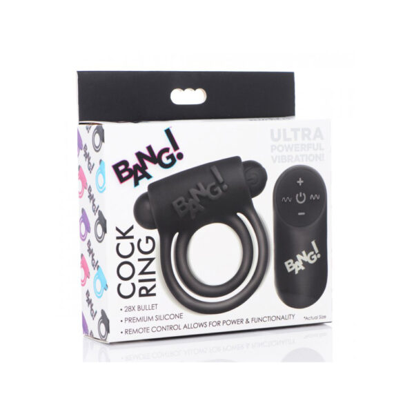 848518039828 Bang! Silicone Cock Ring & Bullet W/ Remote Control Black