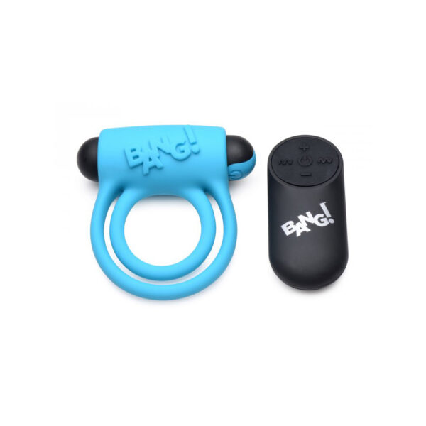 848518039835 2 Bang! Silicone Cock Ring & Bullet W/ Remote Control Blue