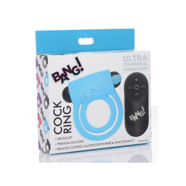 848518039835 Bang! Silicone Cock Ring & Bullet W/ Remote Control Blue