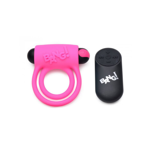 848518039842 2 Bang! Silicone Cock Ring & Bullet W/ Remote Control Pink