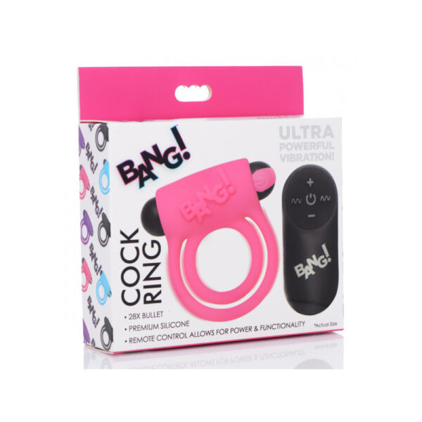 848518039842 Bang! Silicone Cock Ring & Bullet W/ Remote Control Pink
