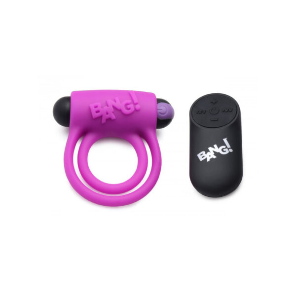 848518039859 2 Bang! Silicone Cock Ring & Bullet W/ Remote Control Purple