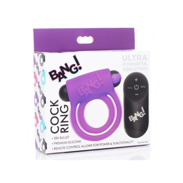 848518039859 Bang! Silicone Cock Ring & Bullet W/ Remote Control Purple