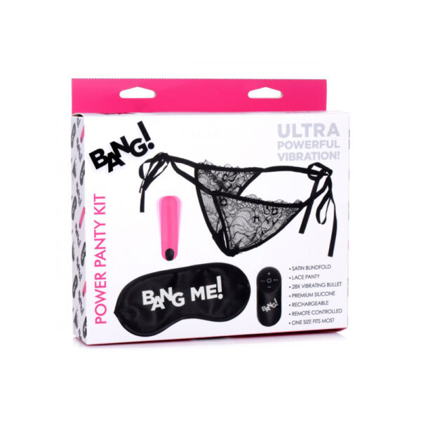 848518039958 Bang! Power Panty Lace Panties, Bullet, & Blindfold Kit Pink