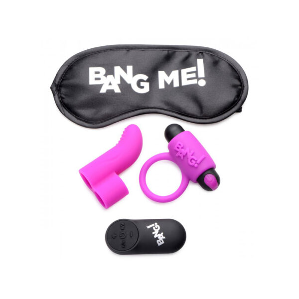 848518039965 2 Bang! Couple's Love Ring, Finger Vibe, Bullet, & Blindfold Kit Purple