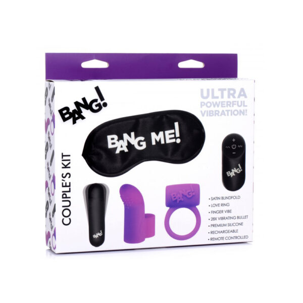 848518039965 Bang! Couple's Love Ring, Finger Vibe, Bullet, & Blindfold Kit Purple