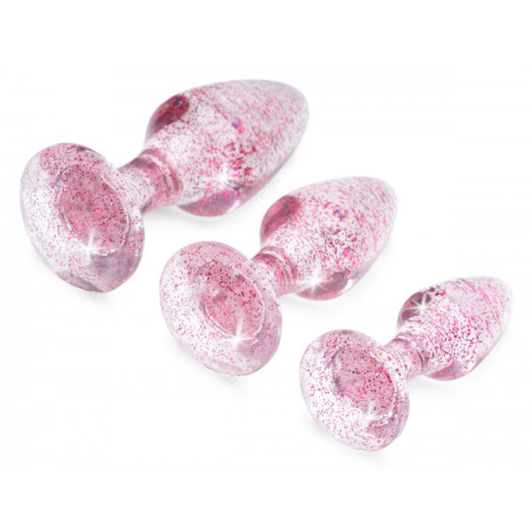 848518040015 3 Booty Sparks Glitter Gem Anal Plug Set Pink