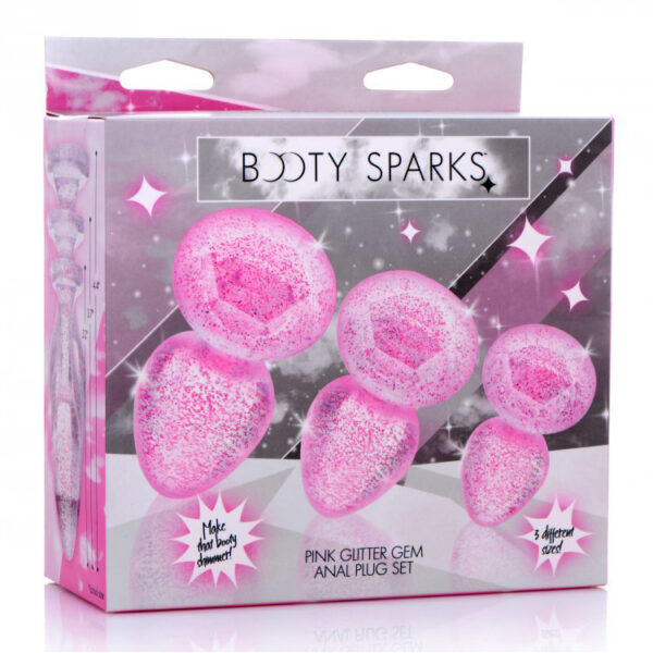 848518040015 Booty Sparks Glitter Gem Anal Plug Set Pink