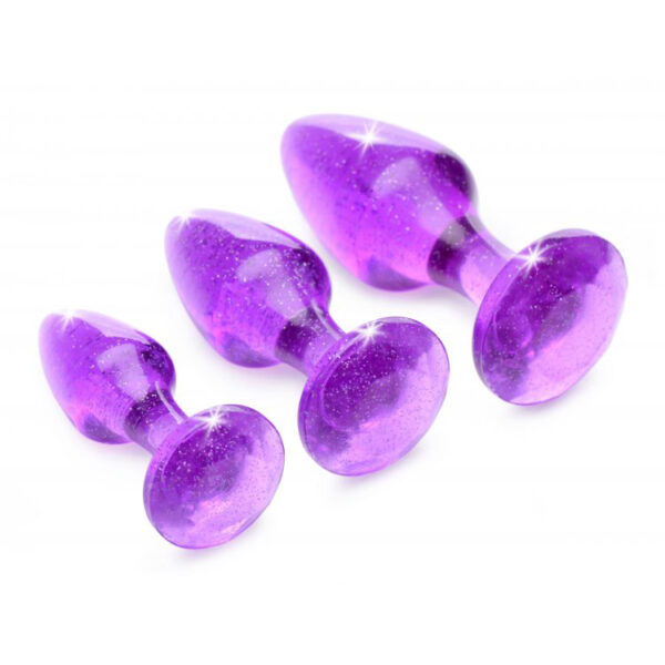 848518040022 3 Booty Sparks Glitter Gem Anal Plug Set Purple