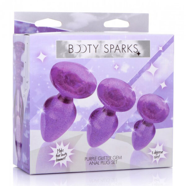 848518040022 Booty Sparks Glitter Gem Anal Plug Set Purple