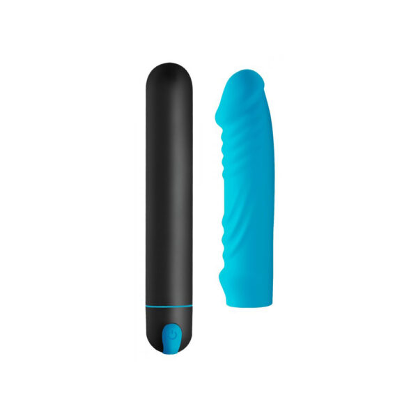 848518042156 2 Bang! Xl Bullet & Ribbed Silicone Sleeve Blue